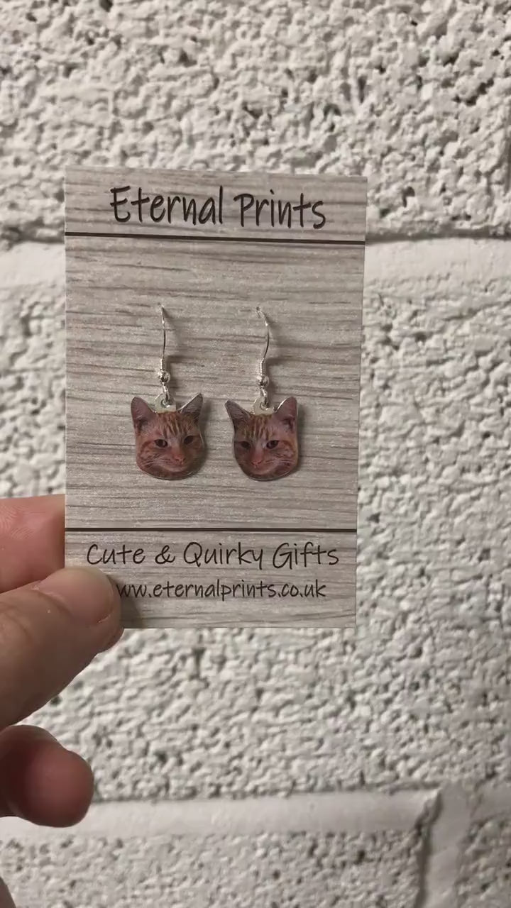 Cat Drop Earrings - Custom Cat Drop Earrings - Dangly Cat Earrings - Custom Pet Dangly Earrings - Dangly Cats - Cat Lover Earrings