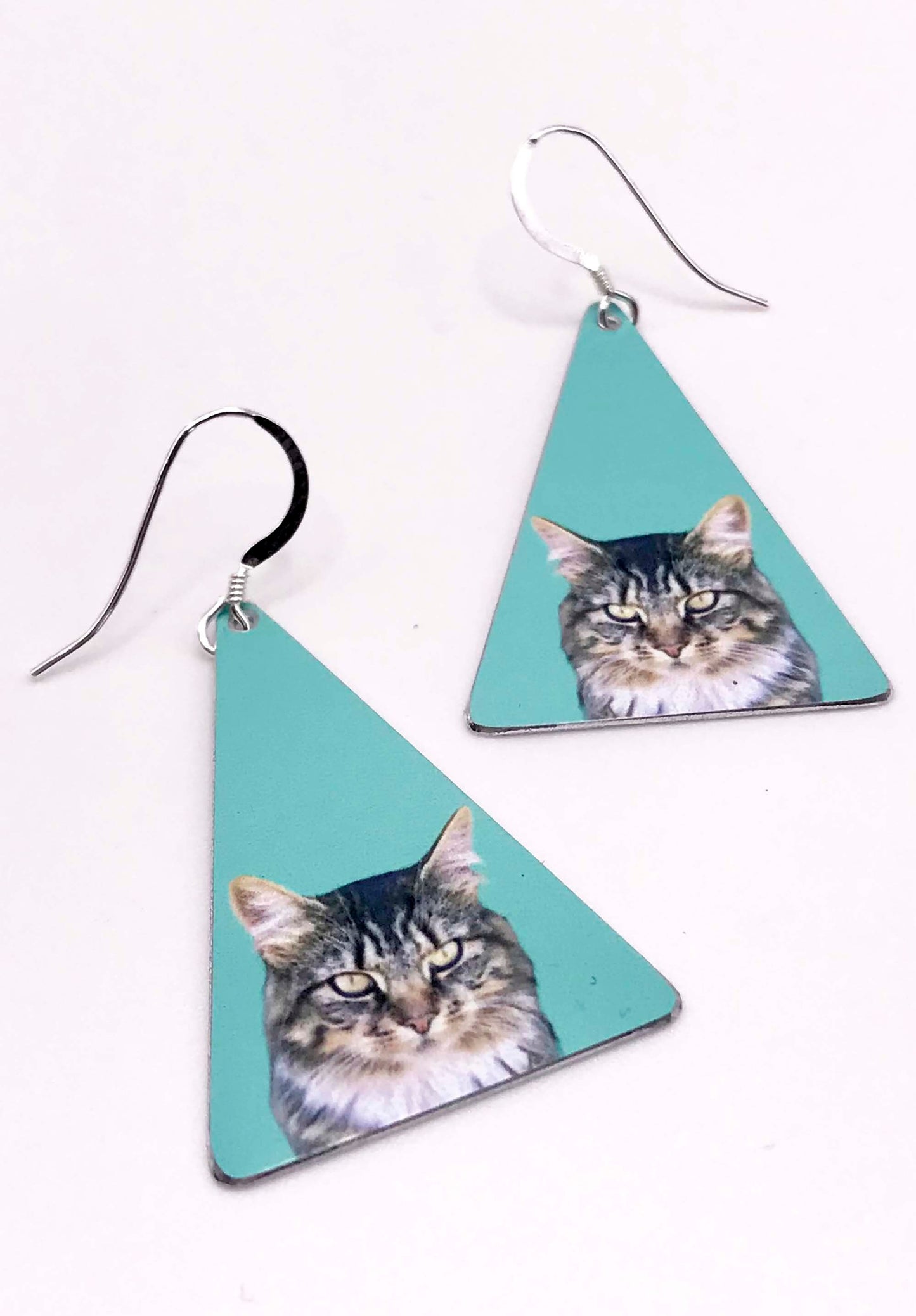 Custom Cat Earrings - Cat Triangle Earrings - Custom Cat Drop Earrings - Cat Earrings - Cat Lovers - Cat Jewellery