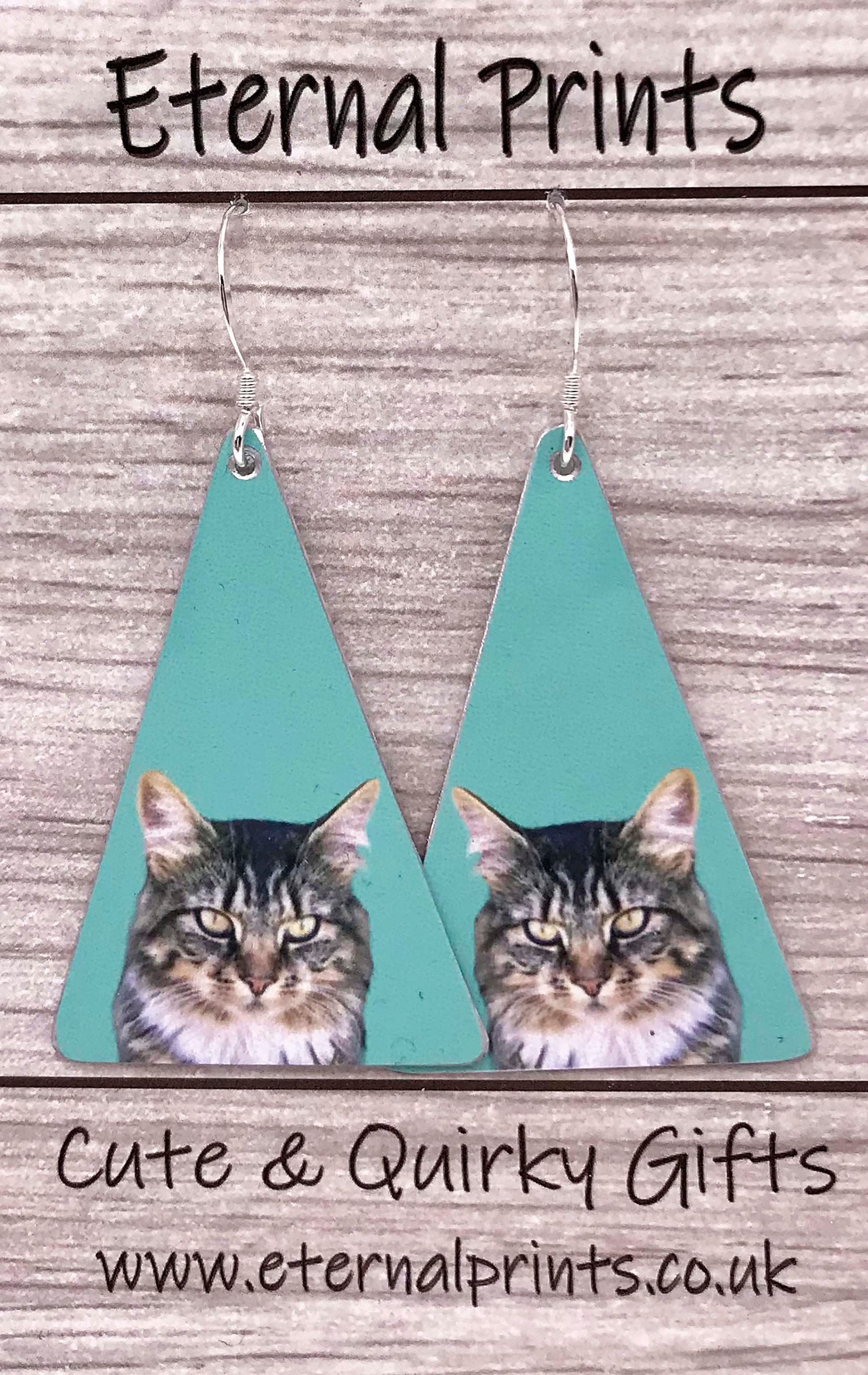 Custom Cat Earrings - Cat Triangle Earrings - Custom Cat Drop Earrings - Cat Earrings - Cat Lovers - Cat Jewellery