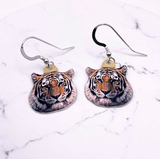 Tiger Earrings - Tiger Drop Earrings - Love Tigers - Big Cats - Big Cat Earrings - Dangly Tiger Earrings