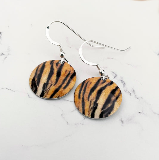 Tiger print earrings, tiger earrings, animal print earrings, animal print, tiger drop earrings