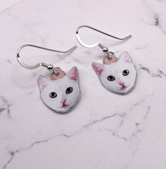 White Cat Earrings - Cat Earrings - White Cat Dangly Earrings - Cat Lovers - White Cats - Crazy Cat Lady Earrings