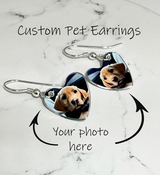 Dog Heart Earrings - Dangly Dogs - Custom Dog Earrings - Dangly Dog Earrings - Custom Pet Dangly Earrings - Dangly Fogs - Dog Lover Earrings