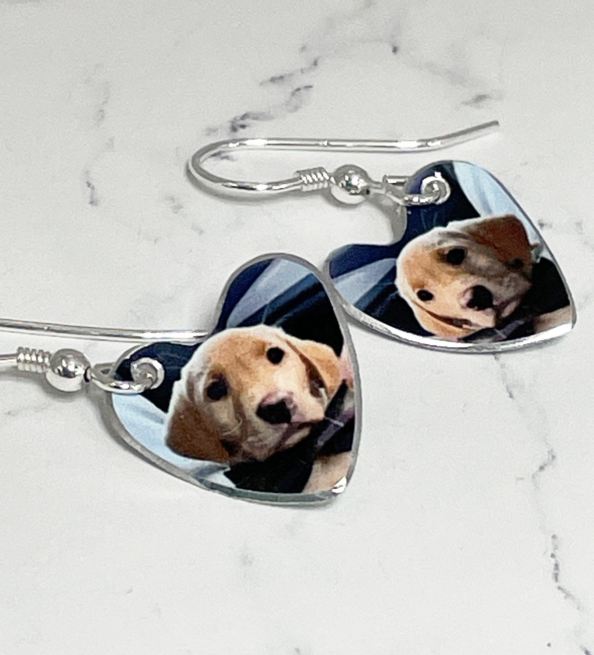 Dog Heart Earrings - Dangly Dogs - Custom Dog Earrings - Dangly Dog Earrings - Custom Pet Dangly Earrings - Dangly Fogs - Dog Lover Earrings