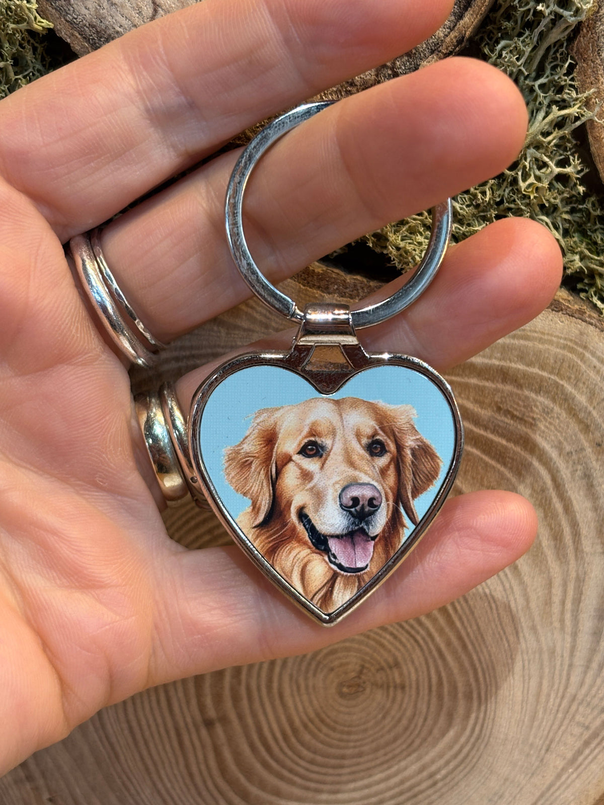Golden Retriever Heart Keyring - Stainless Steel