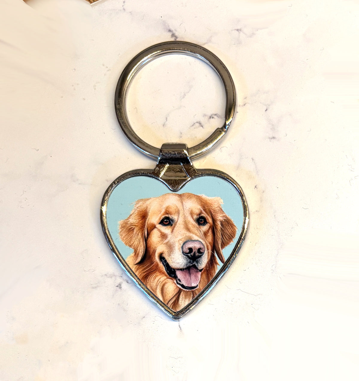 Golden Retriever Heart Keyring - Stainless Steel