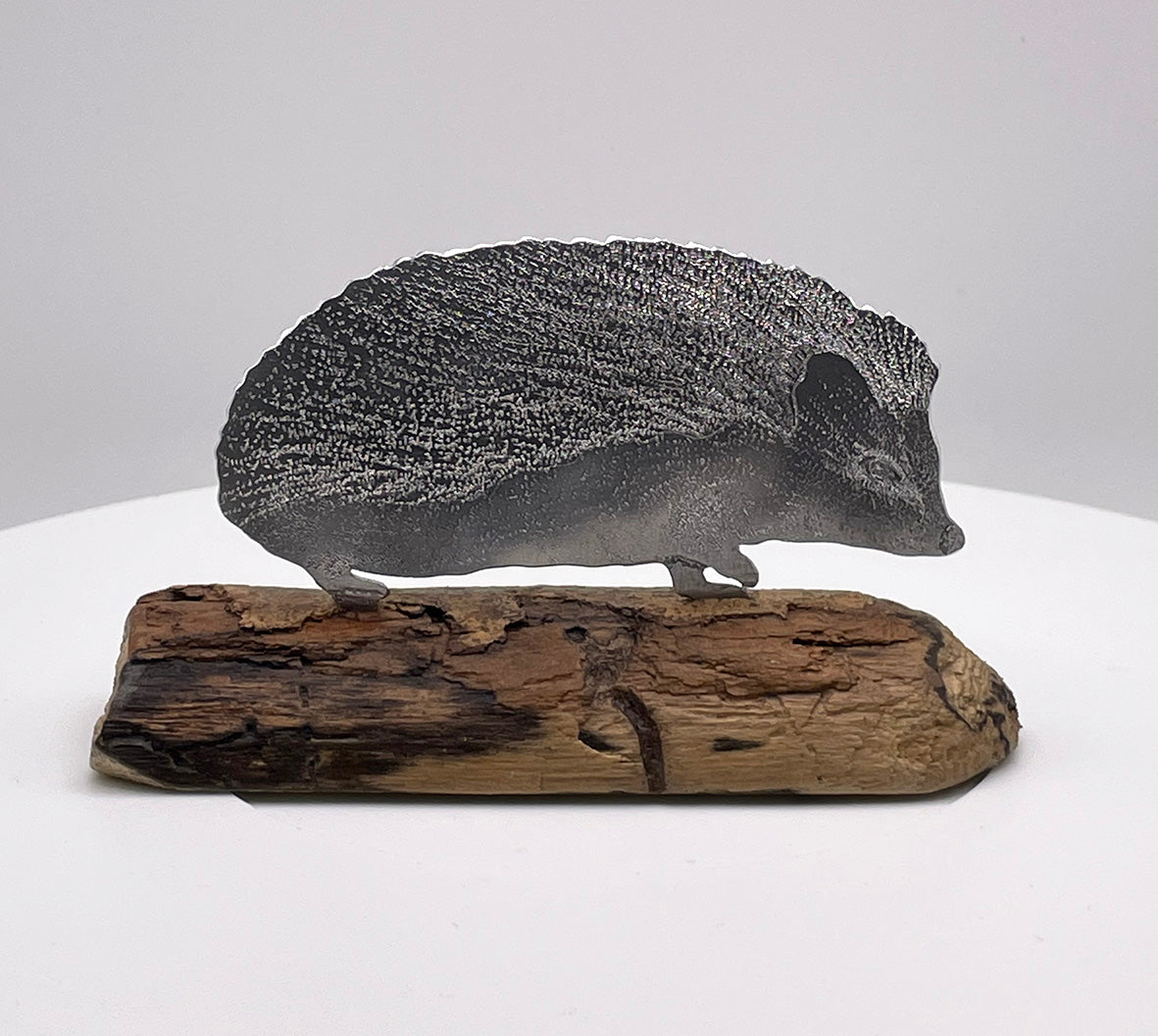 Textured Aluminium Hedgehog on Driftwood