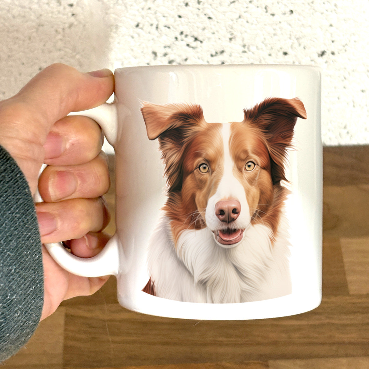 Border Collie Mug, liver and white