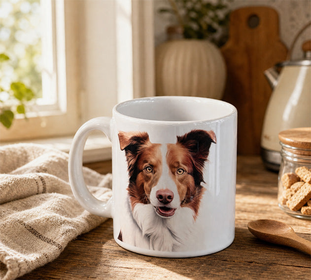 Border Collie Mug, liver and white
