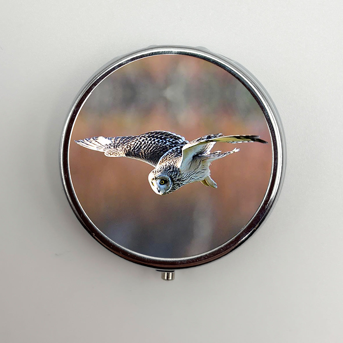 Short Eared Owl Round Pill Box