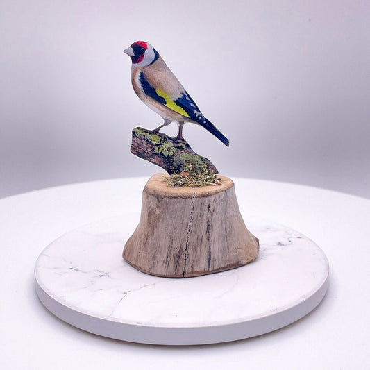 Goldfinch - Mini Goldfinch - Mini Goldfinch Sculpture - Metal bird - Goldfinch on Wood - Miniature Ornament - Bird gift - Nature Lover