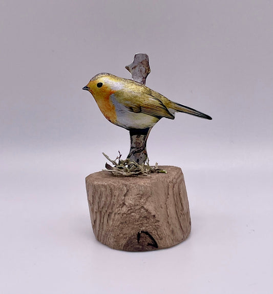 Mini Robin on branch - Robin - Robin Sculpture - Metal bird - Metal Robin - Robin on Wood - Miniature Ornament - Miniature Bird - Bird gift