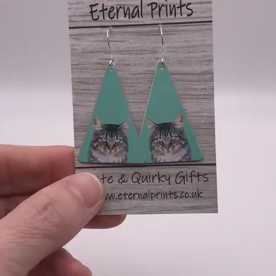 Custom Cat Earrings - Cat Triangle Earrings - Custom Cat Drop Earrings - Cat Earrings - Cat Lovers - Cat Jewellery