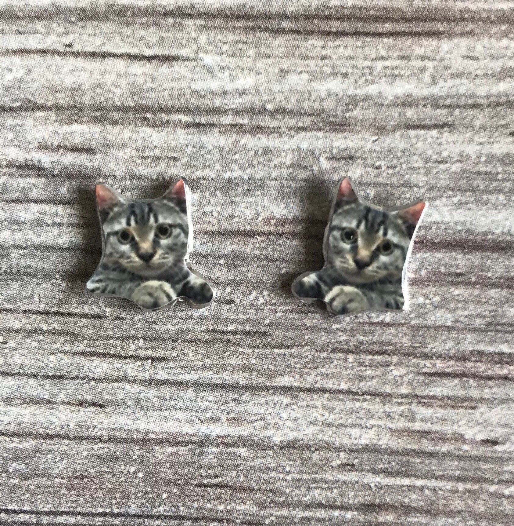 Cute Kitten Studs - Tabby Cat Earrings - Kitten Earrings - Tabby Cat Gift - Cute Cat Earrings - Cat Stud Earrings