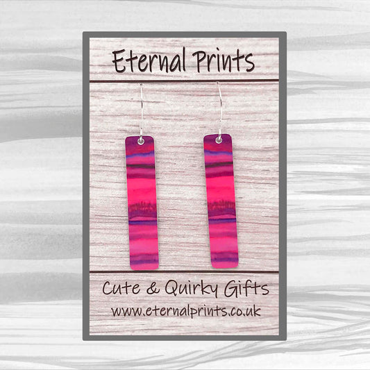Vibrant Pink Earrings - Pink Earrings- Abstract Earrings - Landscape Earrings - Novelty Earrings - Long Drop Earrings - Artwork - Funky