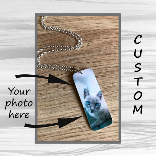 Custom Cat Tag Pendant - Long Custom Cat - Cat Tag Necklace - Cat Necklace - Cat Lover - Cat Gift - Photo Pendant - Cat Photo Round Pendant