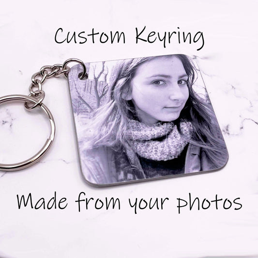 Family Photo Keychain - Personalised Square Keyring - Custom Photo Keyring - Square Photo Keyring - Personalised Gift - Keyring Gift