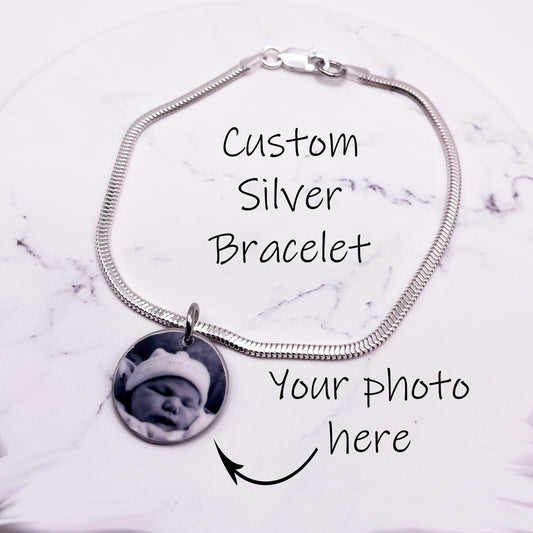 Custom Charm Bracelet - Sterling Silver Bracelet - Silver Photo Bracelet - Custom Photo Jewelry - Photo Jewellery - Custom Mom Gift